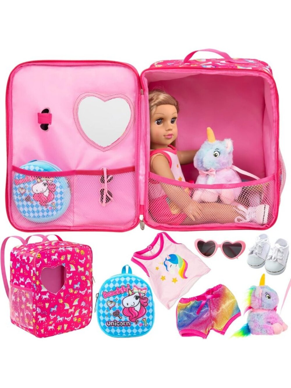 7 PCS Doll Carrier Travel Bag Set for 18-Inch Dolls - Perfect Accessories!